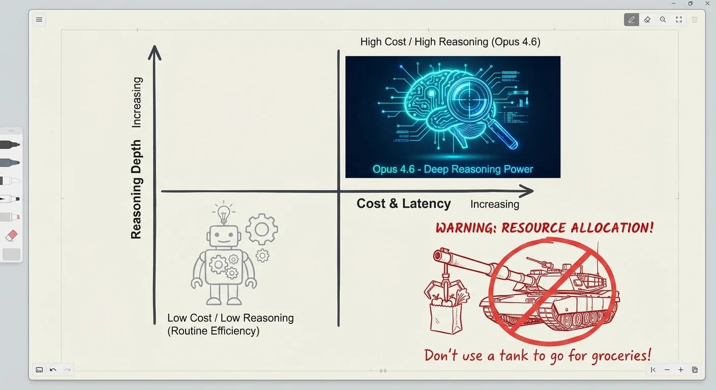 Hand-drawn XY Matrix, Neon Cyan Digital Brain Icon, Minimalist Robot Icon, Red Tank Grocery Metaphor