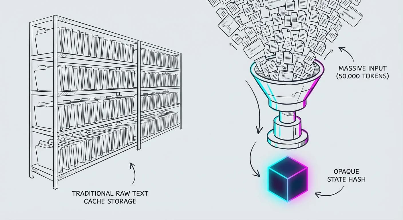 Diagrama de flujo comparativo, Embudo de compresión de datos, Cubo brillante neón vs Carpetas estáticas, Estilo boceto de ingeniería moderno
