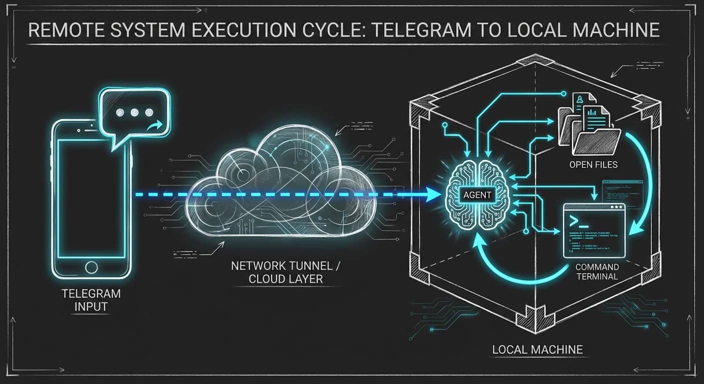 Smartphone Trigger Icon, Cloud Tunnel Connection, Localhost Agent Brain, Circular Data Flow Arrow