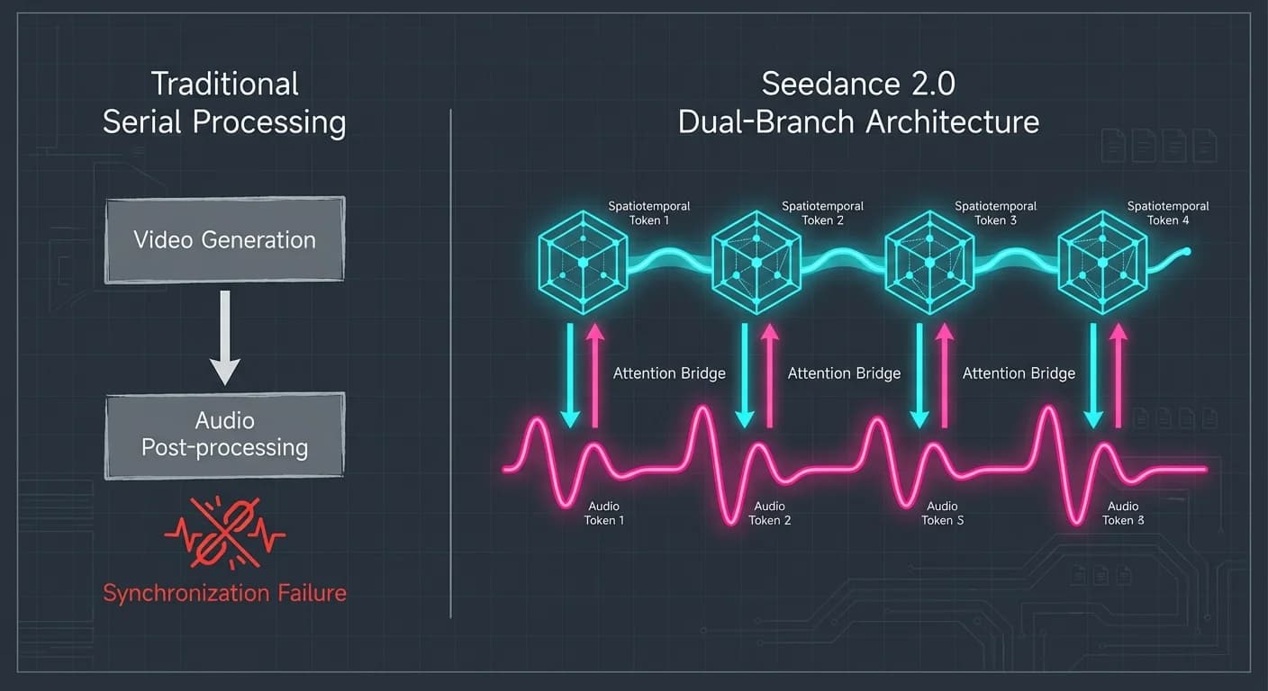 Linear vs Parallel Flow Comparison, 3D Wireframe Cubes and Neon Waveforms, Bidirectional Interaction Arrows, Dark Mode Engineering Blueprint