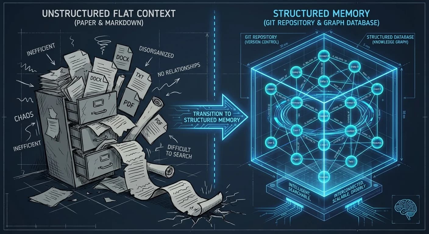 Chaotic Paper Stack, 3D Network Graph, Wireframe Cube Container, Glowing Node Connections